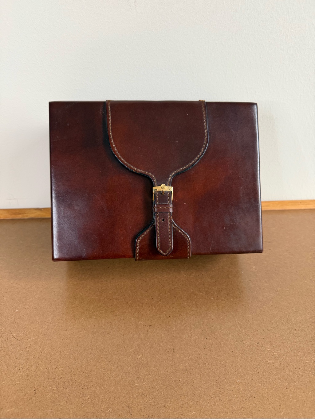 Rolex Vintage 70s80s President Day Date Brown Leather Watch Box W Gold Buckle Rolex Vintage 70s80s President Day Date Brown Leather Watch Box W Gold Buckle